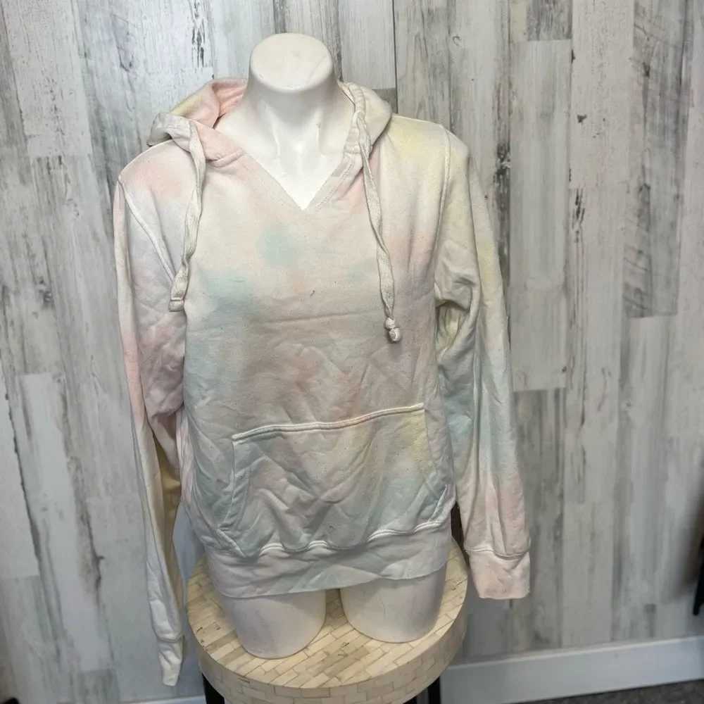 Southern Spirit Pastel Tie Dye V Neck Hoodie Sweatshirt Womens Large Pullover